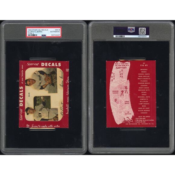 1952 Star Cal Decal Yogi Berra PSA New York Yankees Type 2 Ed Lopat 10 Graded - Picture 2 of 4